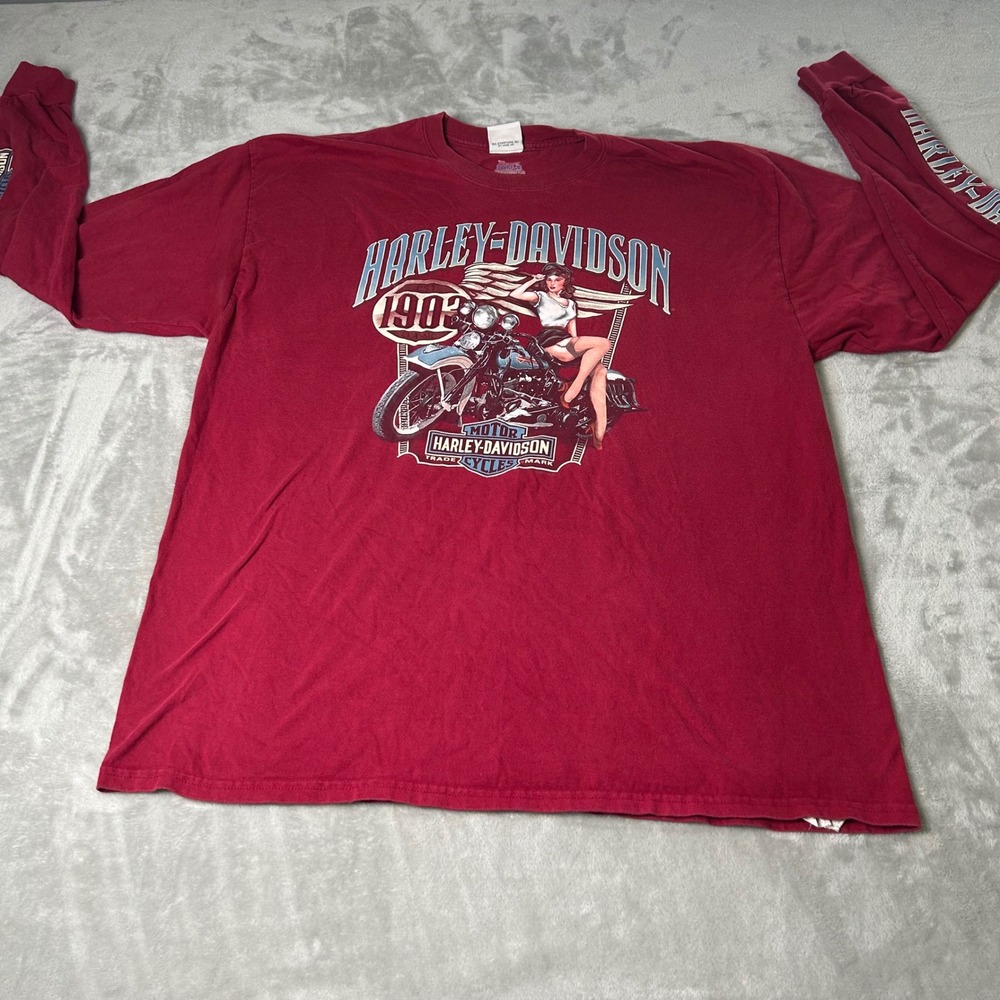 Harley-Davidson Long Sleeve Shirt Mens 2XL Maroon Pinup Girl 1903 Graphic Tee